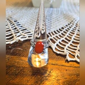 Beautiful Oval 15mm x 10mm Oval Red Coral Sterling Silver Size 7 Women's Ring 💍
